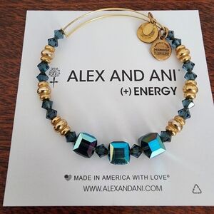 Alex and Ani Gold and Iridescent Blue Swarovski Bracelet